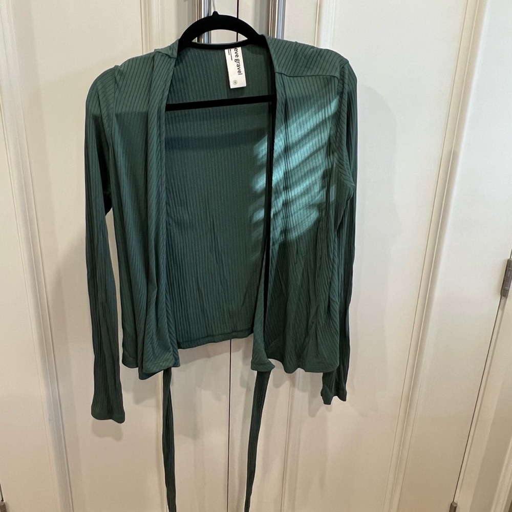 NWOT Eve Gravel wrap style knit top in sage green.